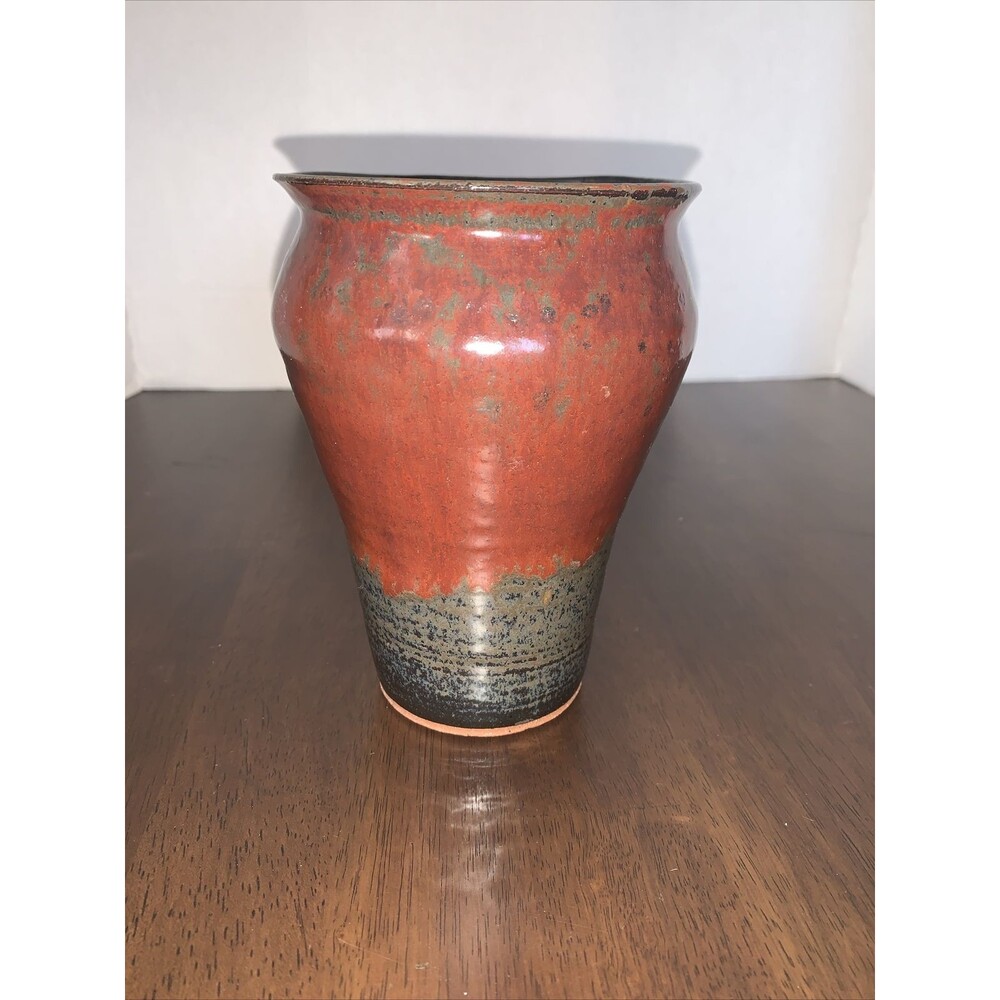 Deep Red & Blue Hand  Thrown Studio Art Pottery Pot Vase artist signed CB ‘92